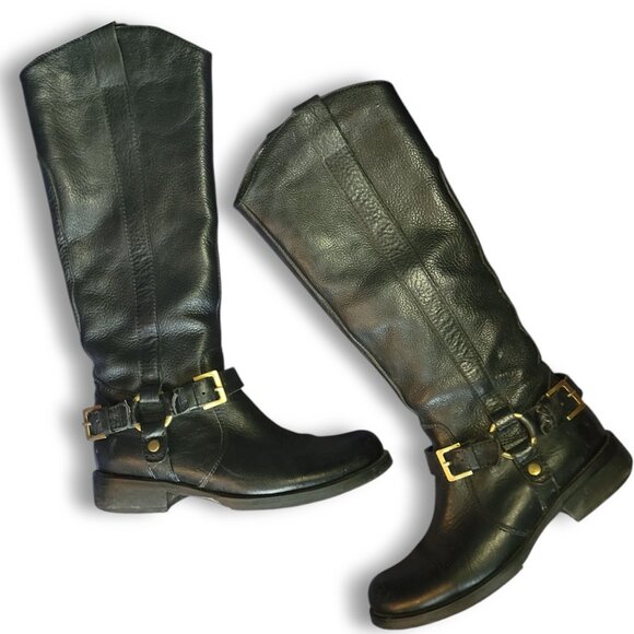 MIZ MOOZ - Women's Black Genuine Leather Buckle Knee High Riding Boots Size 8 - Picture 5 of 9